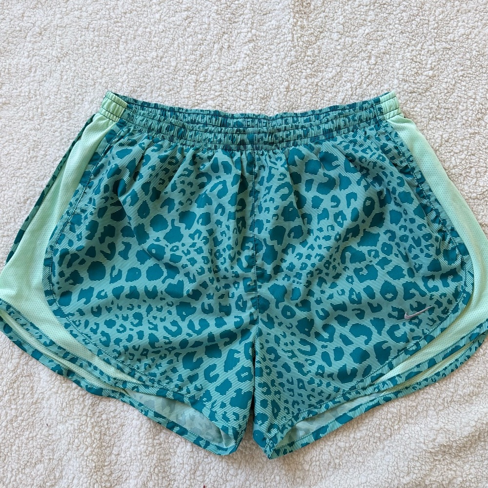 Nike Dri-Fit Teal and Mint Leopard-Print Running Shorts Size Medium